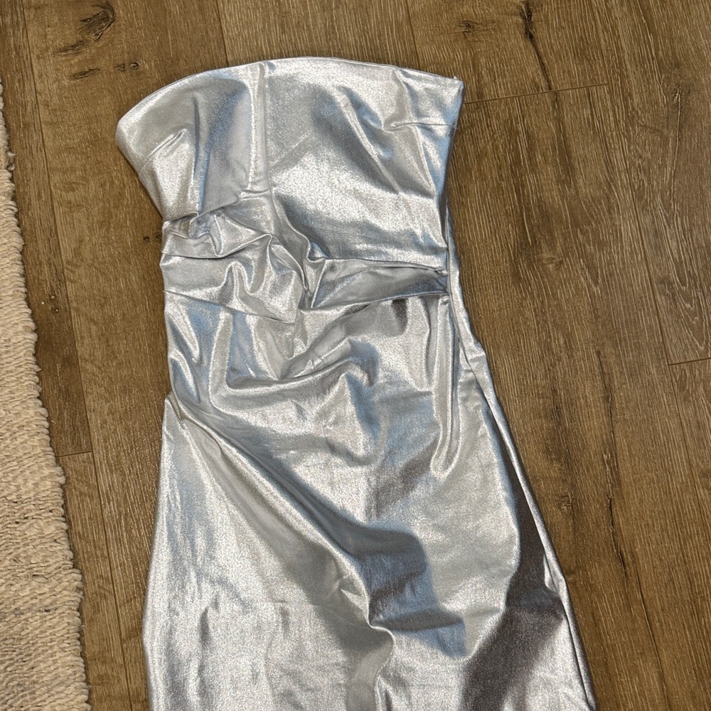 Zara Silver Strapless Metallic Dress